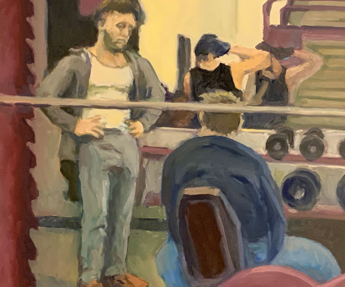 Gym Partners, oil, 18 x 18