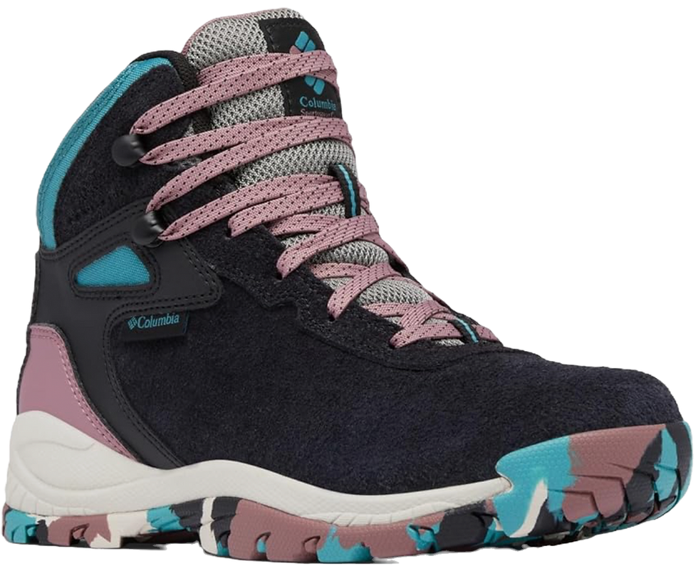 Columbia Newton Ridge BC Mid Rise hiking boot in black and teal nubuck, style upgrade on the classic Newton Ridge