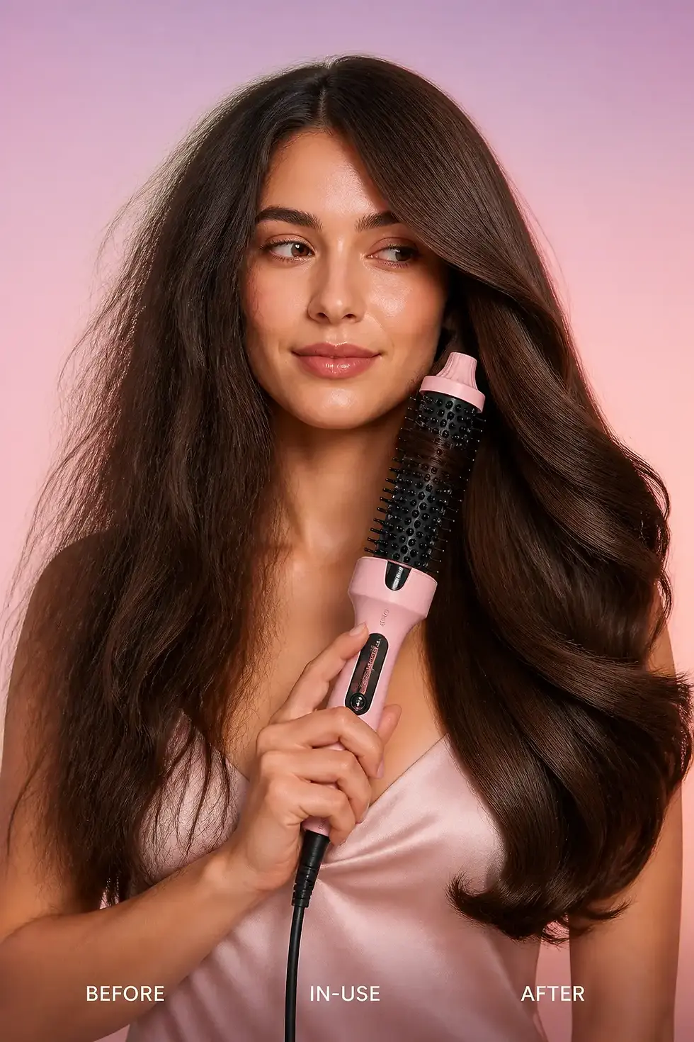 Thumbnail: Before in-use and after transformation using Luxe + Willow Sedona Chic Moment Thermal Brush.