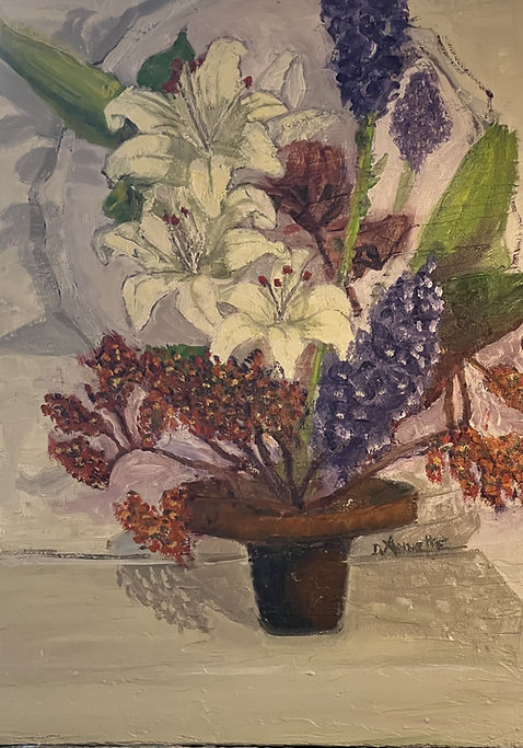Oil painting by Dorothy Annette featuring Tiger Lilies in a vase.