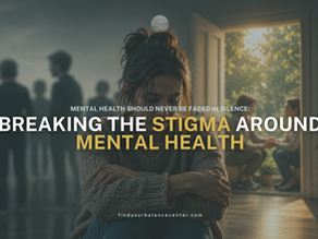 woman sitting alone while others talk in the background, representing mental health stigma and isolation