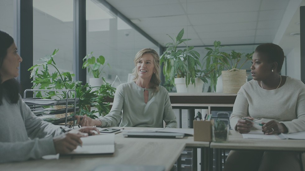 Mental health and healthcare professionals participating in a collaborative leadership meeting, discussing strategy, sustainability, and ethical approaches to expanding access to care in a modern office environment.