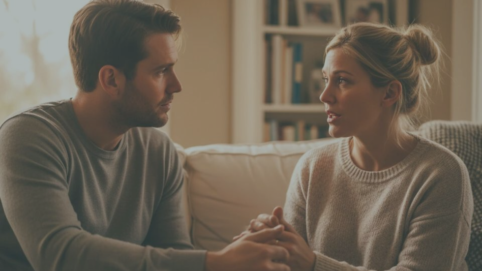 Two adults having a calm and respectful conversation, demonstrating healthy communication and emotional safety in a relationship.