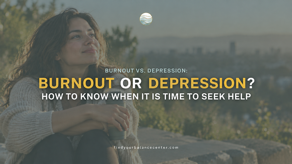 Woman taking a quiet break while reflecting on burnout or depression symptoms and when to seek mental health support.