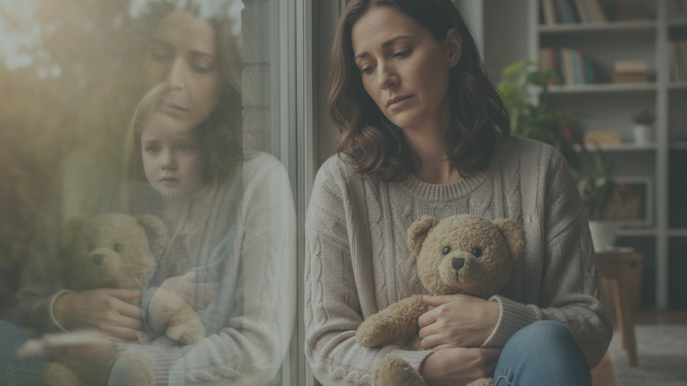 Adult reflecting on childhood experiences that continue to influence emotional responses and relationship patterns in adulthood.