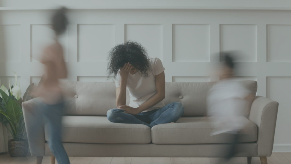 Emotionally exhausted person feeling overwhelmed by others needing their attention during burnout