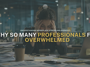 Exhausted professional woman sitting at a desk with a laptop, showing signs of stress and burnout at work
