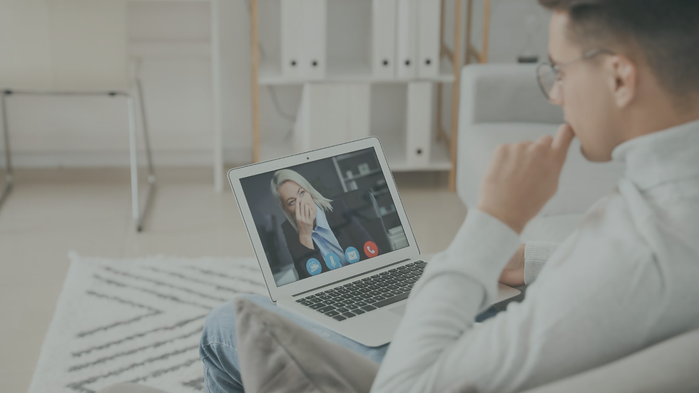 Client attending a telehealth therapy session for anticipatory anxiety