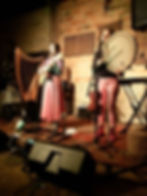 Concerts 2026 à La Boîte à Meuh : duo sur scène avec harpe.