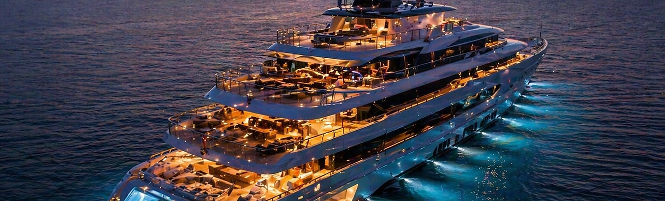 Yacht de luxe au coucher du soleil.png