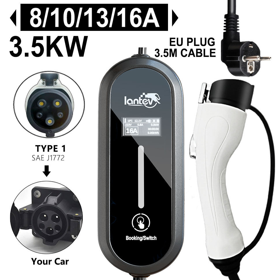 Thumbnail: EV Portable Charger Type2 Type1 with EU Plug 16A 1 Phase 3.5KW 3.5M Wallbox Char
