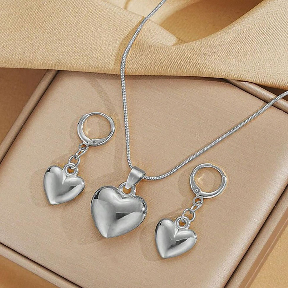 Thumbnail: Glossy Gold Plated Metal Love Heart Dangle Earrings Necklace Jewelry Set for Wom