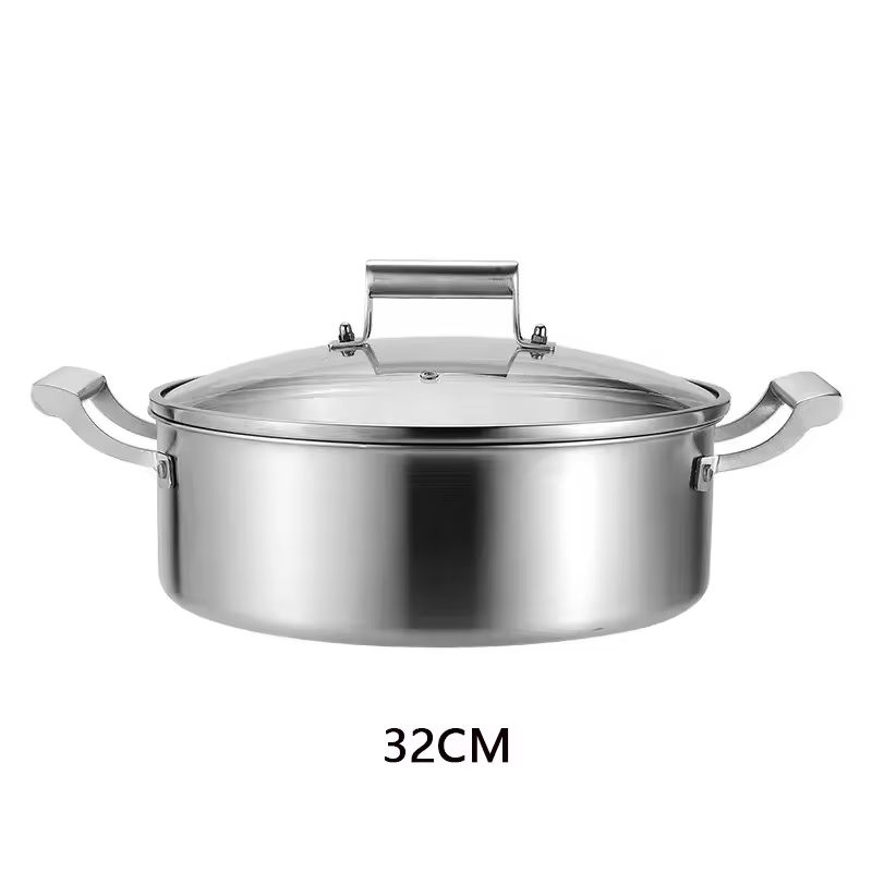 Thumbnail: 28/30/32/34cm Soup Pot 5 Layer Steel Pot with Glass Lid 304 Stainless Steel Cook
