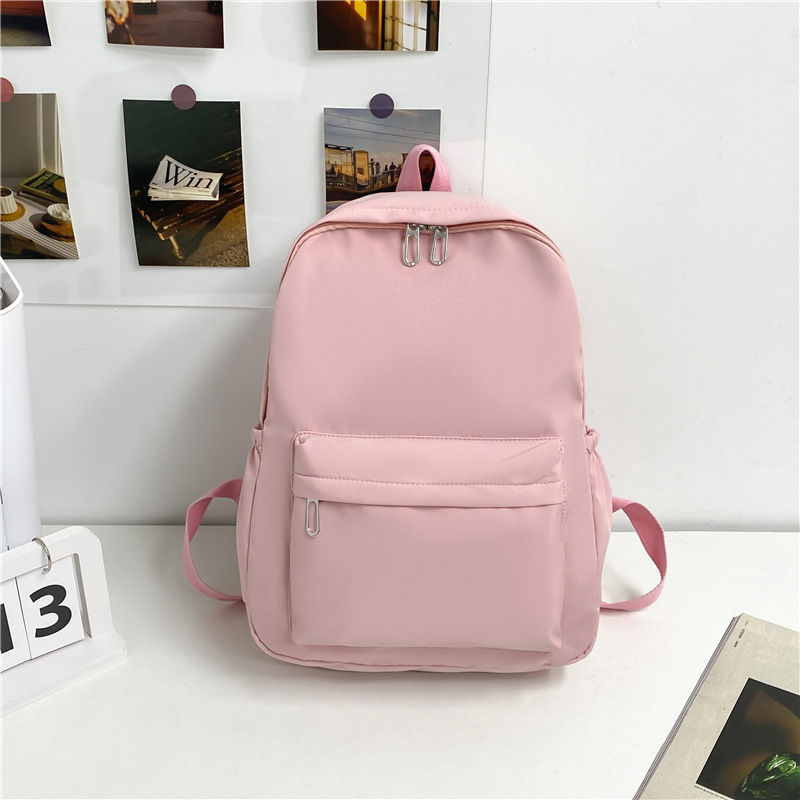 Thumbnail: Simple Solid Color Bookbag Waterproof Student School Bag Waterproof Nylon Backpa
