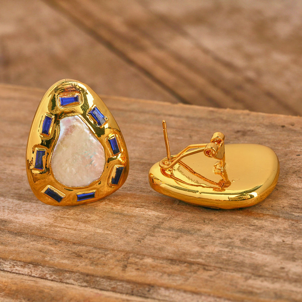 Thumbnail: Fashion Stud Earrings Natural Baroque Pearls Inlaid with Colorful Gemstones Eleg