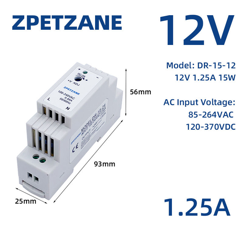 Thumbnail: DR-15W Rail Mount DIN Switch Power Supply 24V 12V Switching Single Output Electr