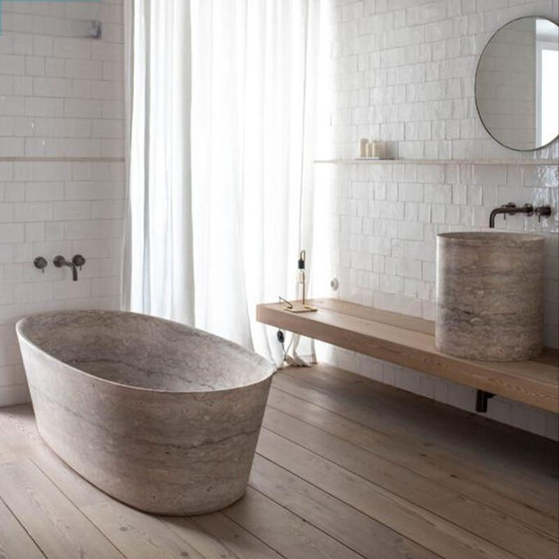 Thumbnail: Customizable Freestanding Marble Bathtub Natural Stone Tub, Luxury Soaking Tub f