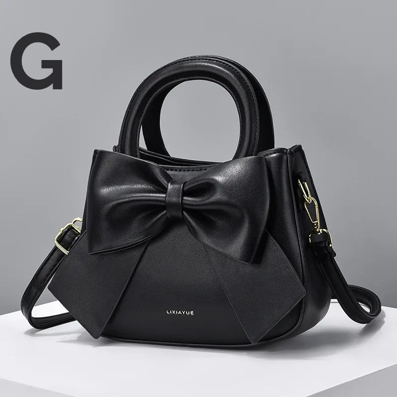 Thumbnail: Fashion Casual Handbags For Women Cute Bow Black White Blue Kahki PU Handbags Tr