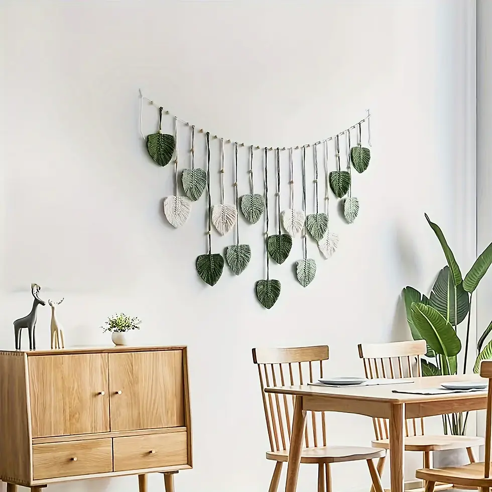 Thumbnail: Modern Woven Wall Decor, Beautiful Room Decor, Green Leaves Hanging on The Walls