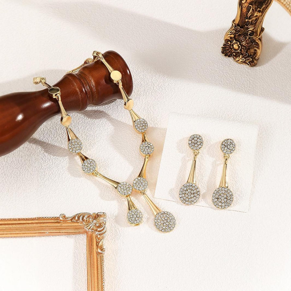 Thumbnail: Necklace Earrings Exquisite Set Golden Quiet Elegant Bridal Banquet Jewelry Gift