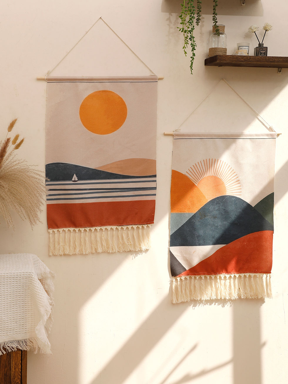 Thumbnail: Tapestry Wall Hanging Bohemian Art Home Decor With Fringe Long Linen Vertical Ta