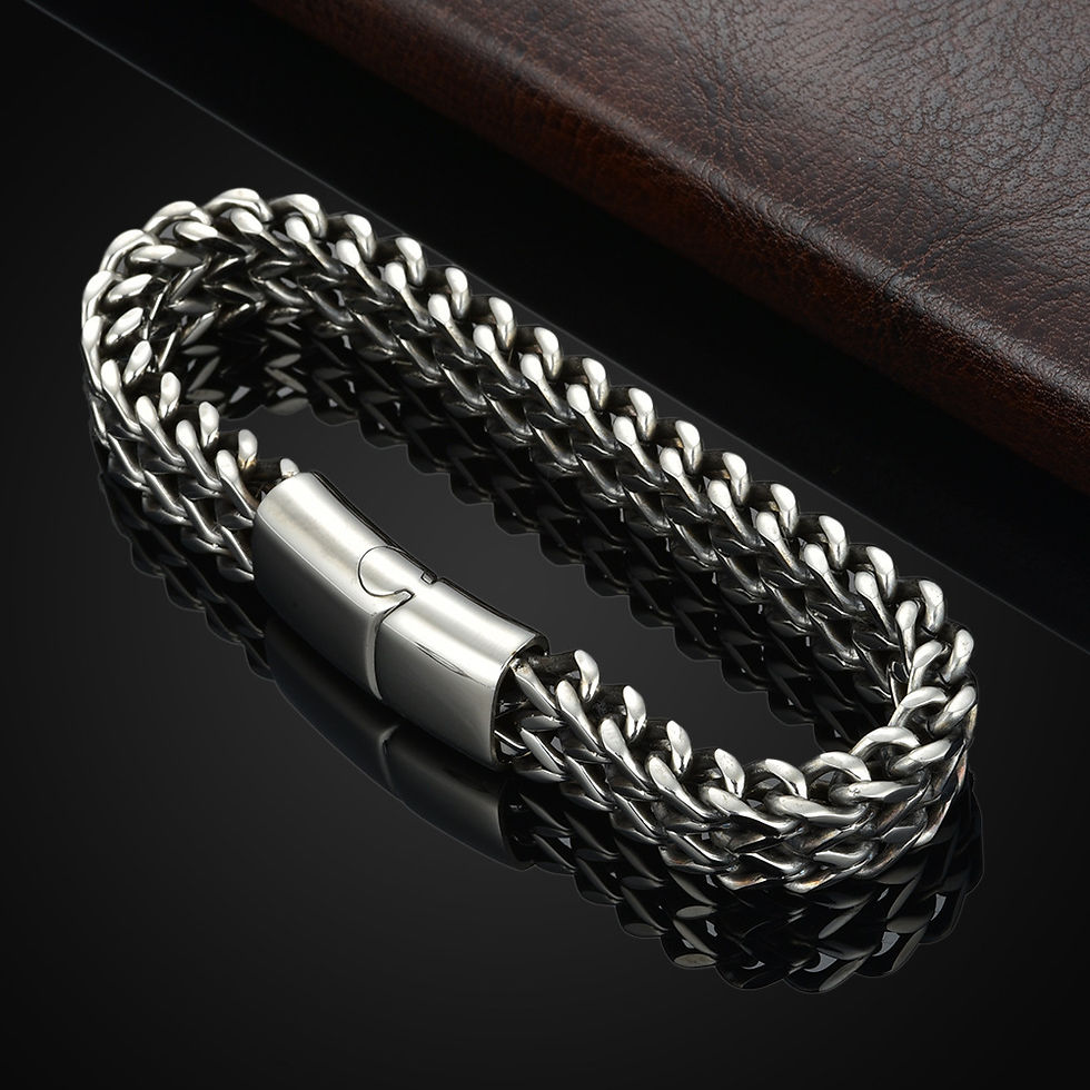 Thumbnail: 🔗 Stainless Steel Magnetic Buckle Bracelet – Double Row Braided Chain