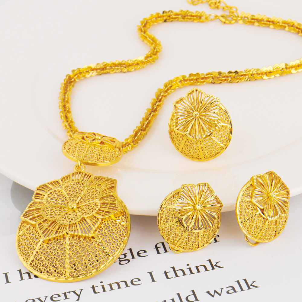 Nigerian Jewelery Set Wedding Jewelry For Women Dubai Gold Color Warped Geometry