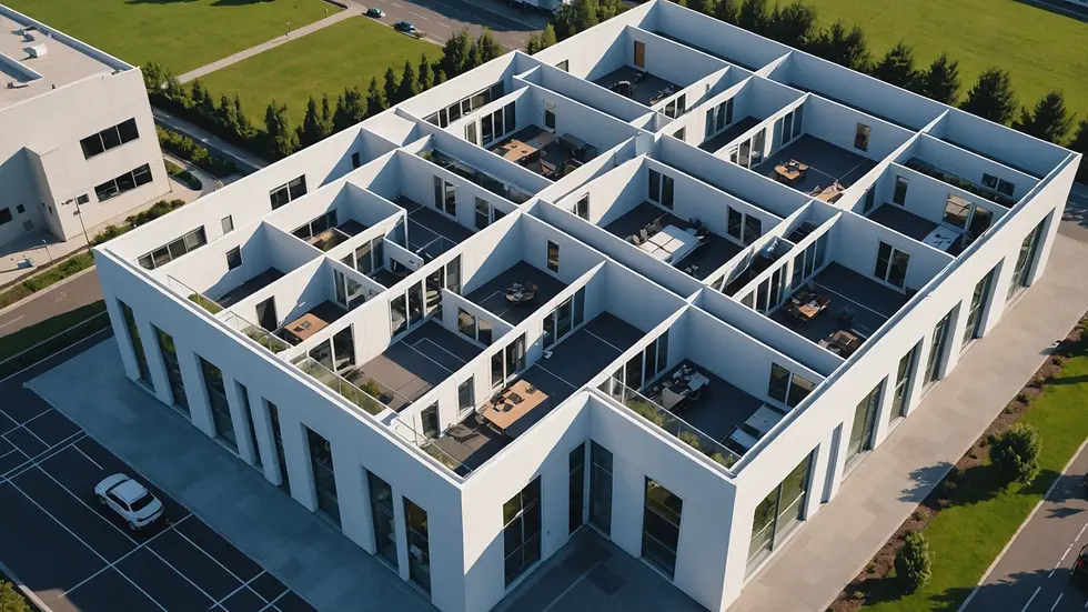High angle view of modern prefabricated building structure