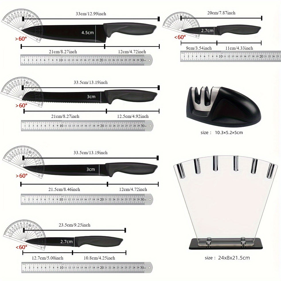 Thumbnail: Kitchen knife 7-piece set, black professional stainless steel chef's knife with