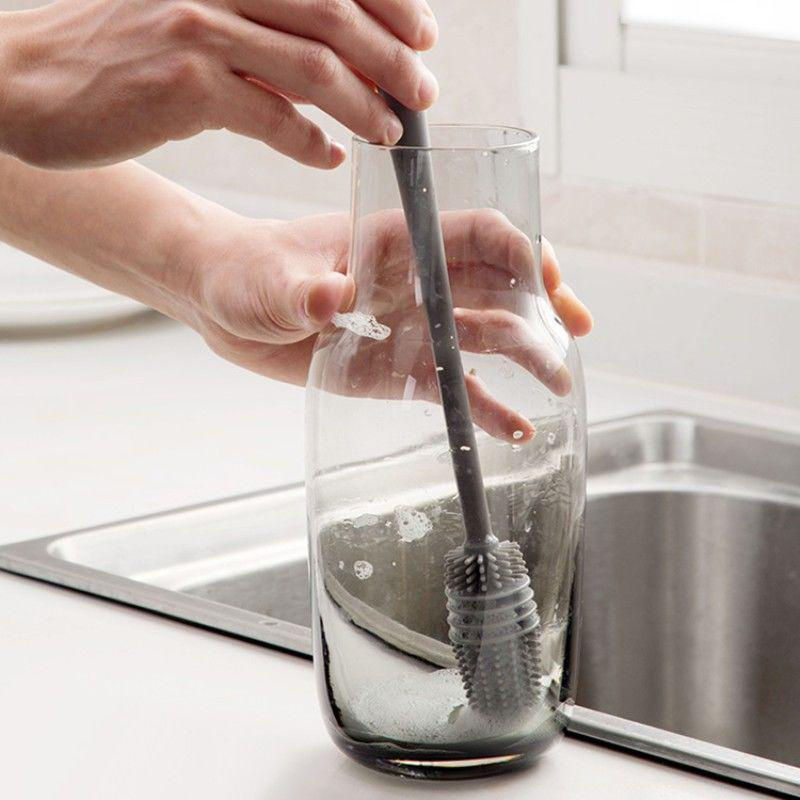 Thumbnail: Silicone Milk Bottle Brush Cup Scrubber Glass Cleaner Kitchen Cleaning Tool Long