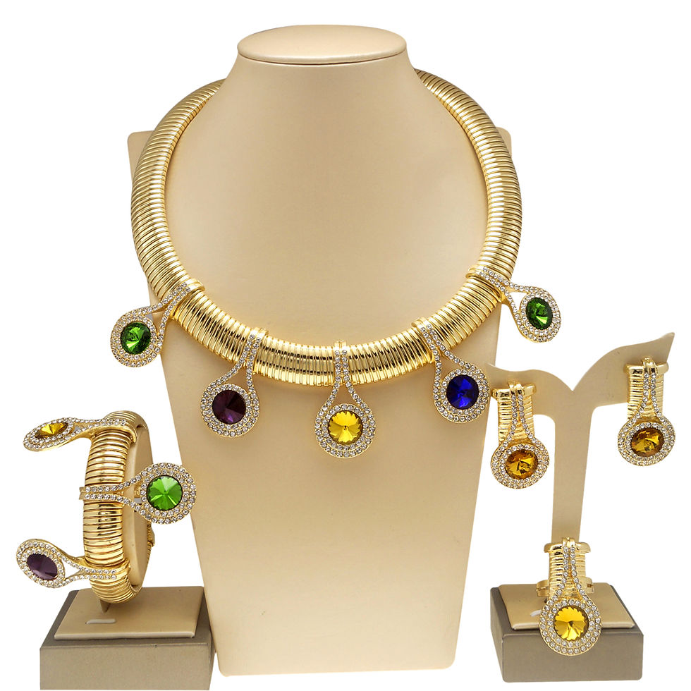 Thumbnail: Women Jewelry Set 24k Original Necklace Gorgeous Colorful Stone Simple Fashion E