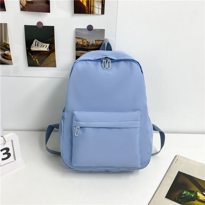 Thumbnail: Simple Solid Color Bookbag Waterproof Student School Bag Waterproof Nylon Backpa