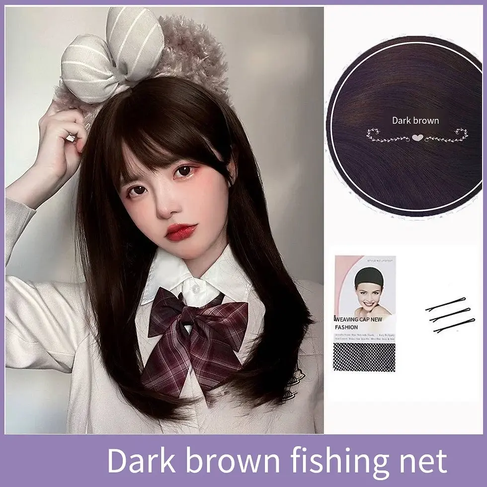 Thumbnail: 💕 Synthetic JK Girl Cosplay Air Bangs Wig – Long Straight Hair Extension