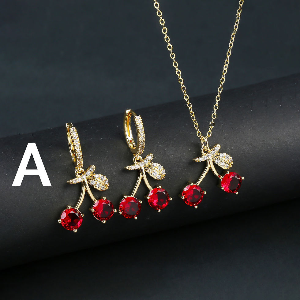 Thumbnail: Light Luxury Crystal Zirconia Red Cherry Jewelry Set Earrings Necklace for Women