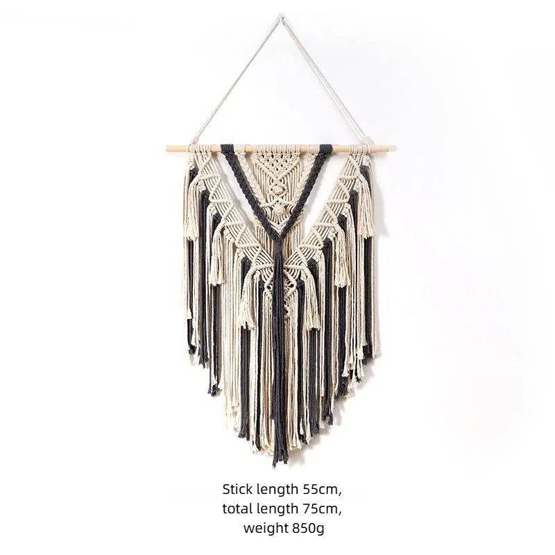 Thumbnail: 1pc Bohemian Handwoven Wall Hanging Tassel Decor Soft Cotton Tapestry for Home B