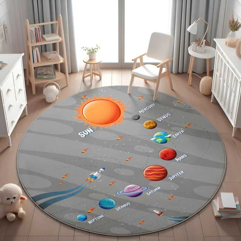 Thumbnail: Planets Astronauts Playmat Round Rug  Living Room Decor Sofa Rug Kid's Play Mat