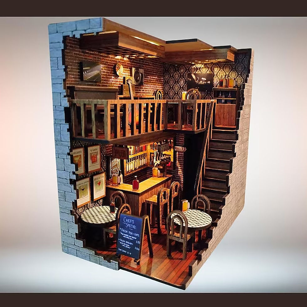 Thumbnail: Home decoration DIY assembly bar & cafe, library, pharmacy house model wooden cr
