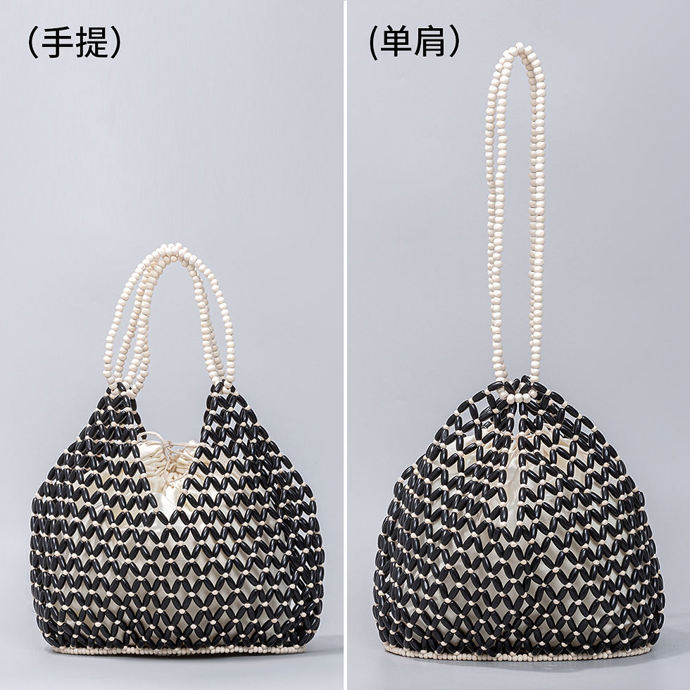 Thumbnail: Simple Casual Handwoven Wooden Bead Handbag New Retro Versatile Summer Vacation