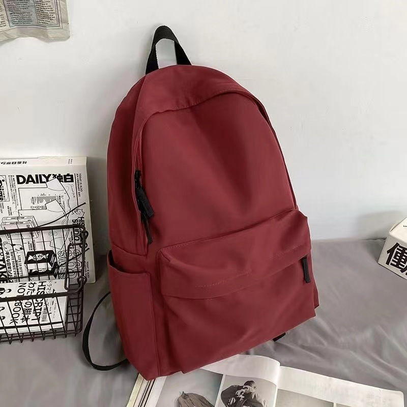 Thumbnail: Simple Solid Color Bookbag Waterproof Student School Bag Waterproof Nylon Backpa
