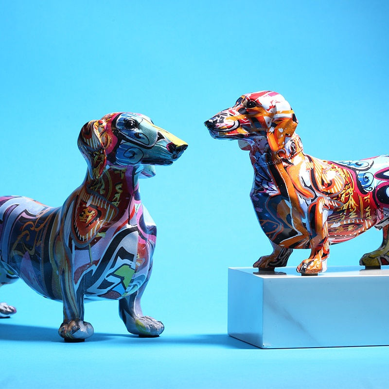 Thumbnail: Painted Colorful Dachshund Dog Creative Home Modern Decoration Ornaments Living