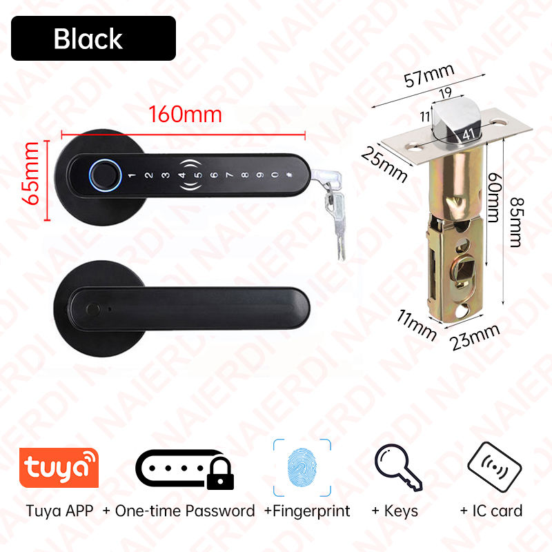 Thumbnail: NAIERDI Smart Door Lock 5-1 Keyless Bluetooth Fingerprint Door Lock with Card Tu