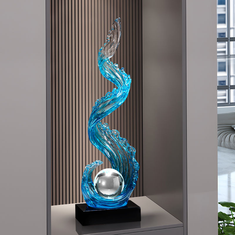 Thumbnail: Home Decor Wind and Water Rising Decorations,Blue Resin Sculpture Luxury Living