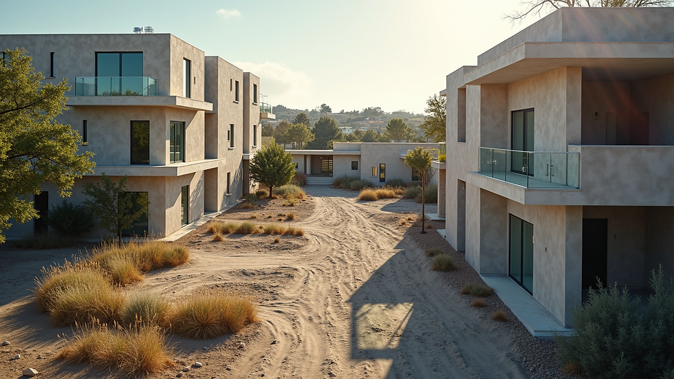 High angle view of construction site with eco-friendly building materials