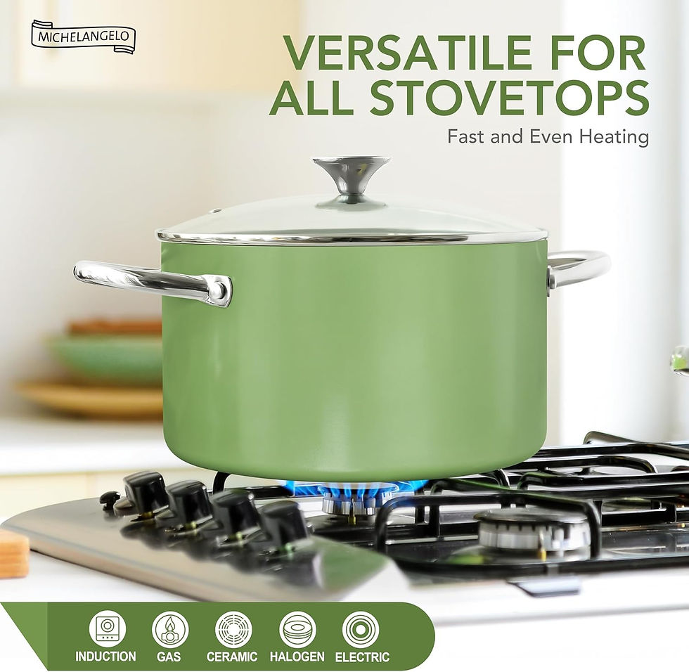 Thumbnail: MICHELANGELO 6 Quart Stock Pot with Lid Cooking Soup Pot with Ceramic Coating Po