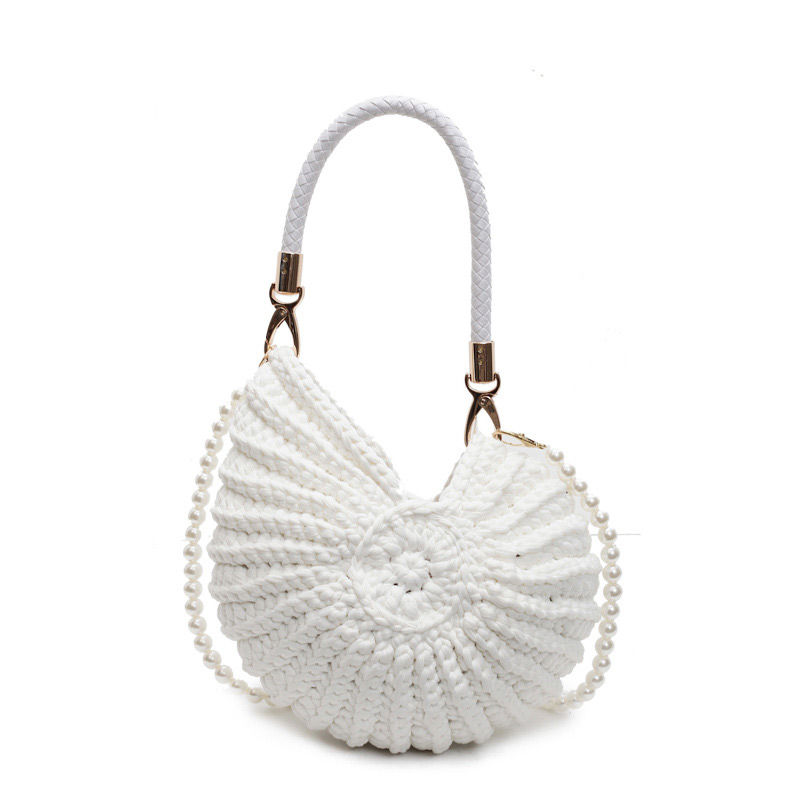 Thumbnail: Hand-woven Shell Handbag For Women Cute Pearl Chain Hand-woven Messenger Bag Ret