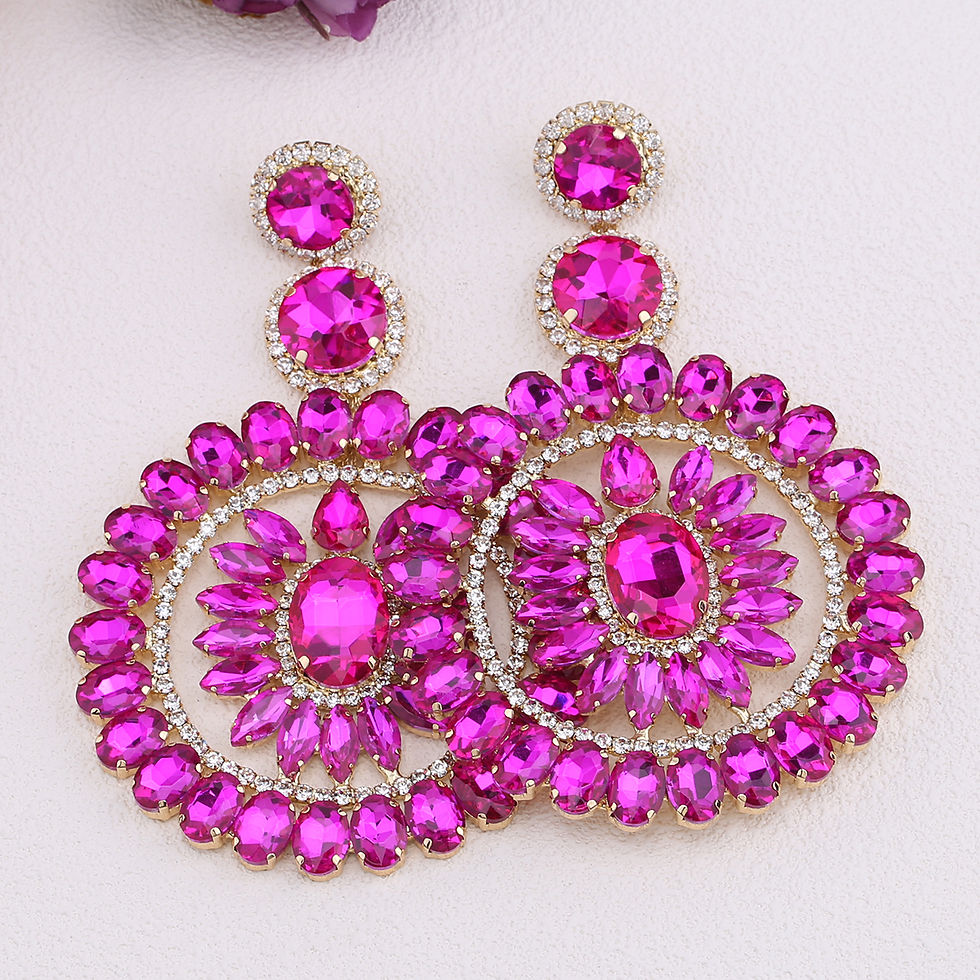 Thumbnail: Design Large Dangle Earrings For Women Girl Luxury Elegant Metal Hollow Round Cr
