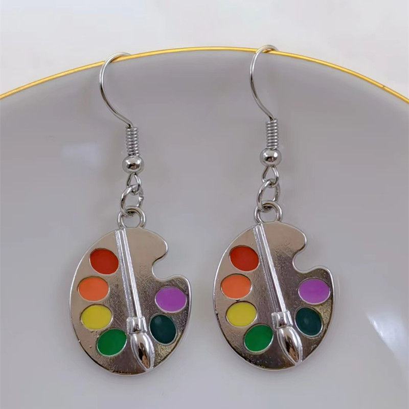 Thumbnail: New Enamel Palette Earrings Asymmetrical Earrings Artist Brush Earrings Great Br