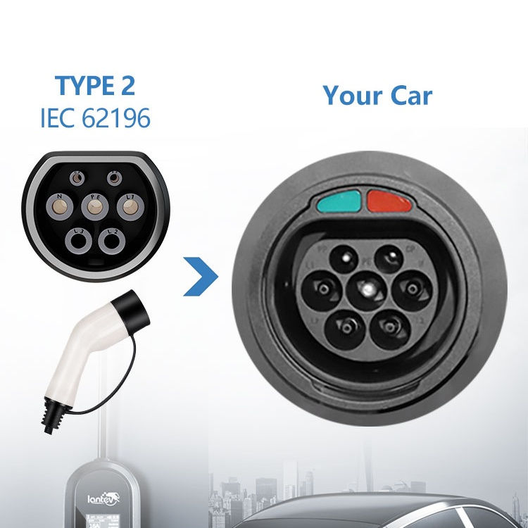 Thumbnail: Iantev Portable EV Charger Type2 IEC62196-2 EVSE Fast Charging Cable Type1 SAE J