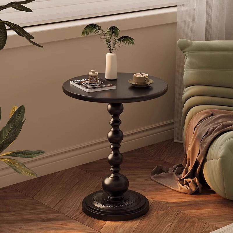 Thumbnail: Round End Table with Metal Base Multifunctional Vintage Coffee Table for Living