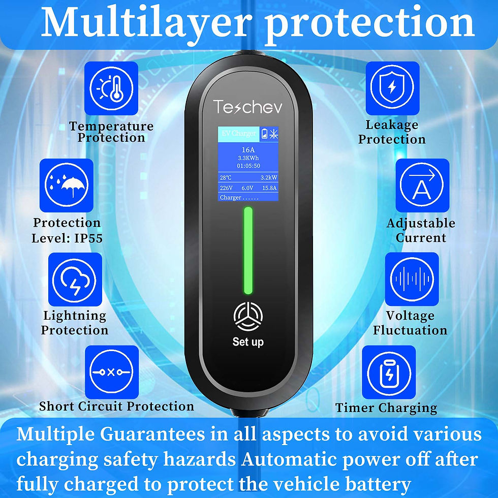 Thumbnail: Teschev Portable EV Charger Type2 IEC 62196 Electric Car Charger 3.5KW 16A 1Phas